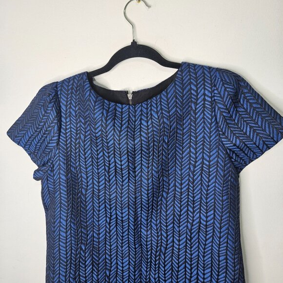 Alice + Olivia Liv Herringbone Jacquard Drop-Waist Dress Blue Black Size 8 Party - Picture 3 of 12